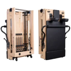 Pilates Reformer professionnel pliable en bois de chêne massif avec réglages multiples et résistance à ressorts