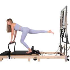 Pilates Reformer professionnel pliable en bois de chêne massif avec réglages multiples et résistance à ressorts