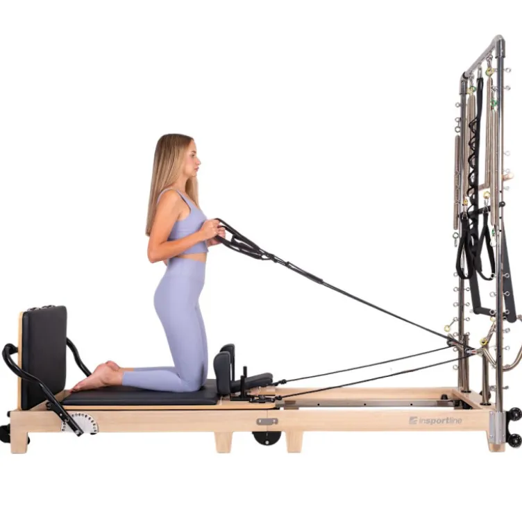 Pilates Reformer professionnel pliable en bois de chêne massif avec réglages multiples et résistance à ressorts
