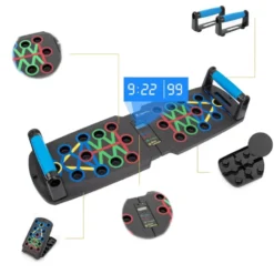 Planche de musculation multifonctionnelle avec élastiques et écran pliable facile à transporter - Push-Up Board
