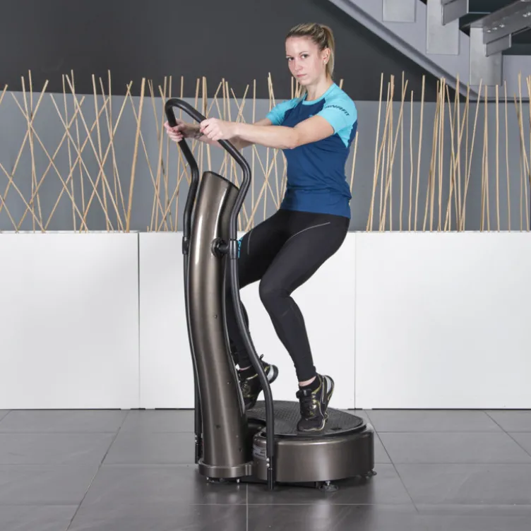 Plateforme avec vibrations 3D et poignée haute pour récupération musculaire complète - Surface antidérapante