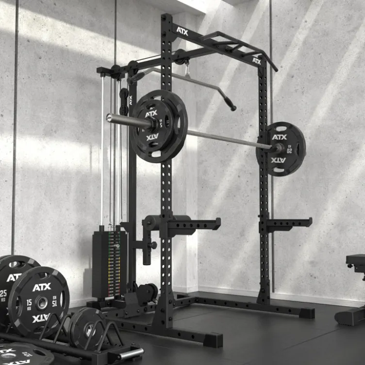 Poste à poulie à charge guidée 100 kg pour half rack ATX HRX-510 avec repose-jambes et repose-pieds pour un confort extrême