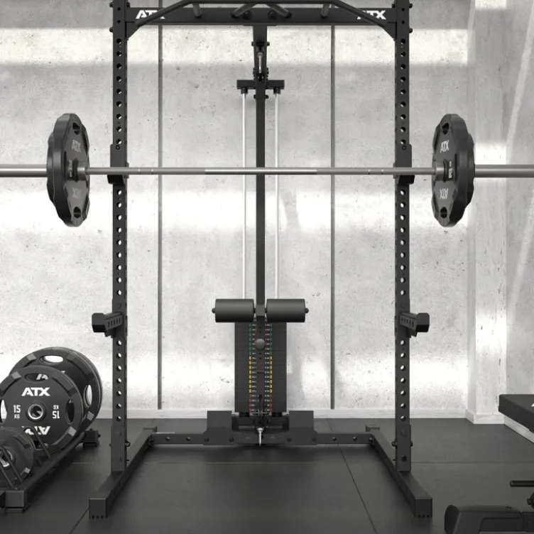 Poste à poulie à charge guidée 100 kg pour half rack ATX HRX-510 avec repose-jambes et repose-pieds pour un confort extrême