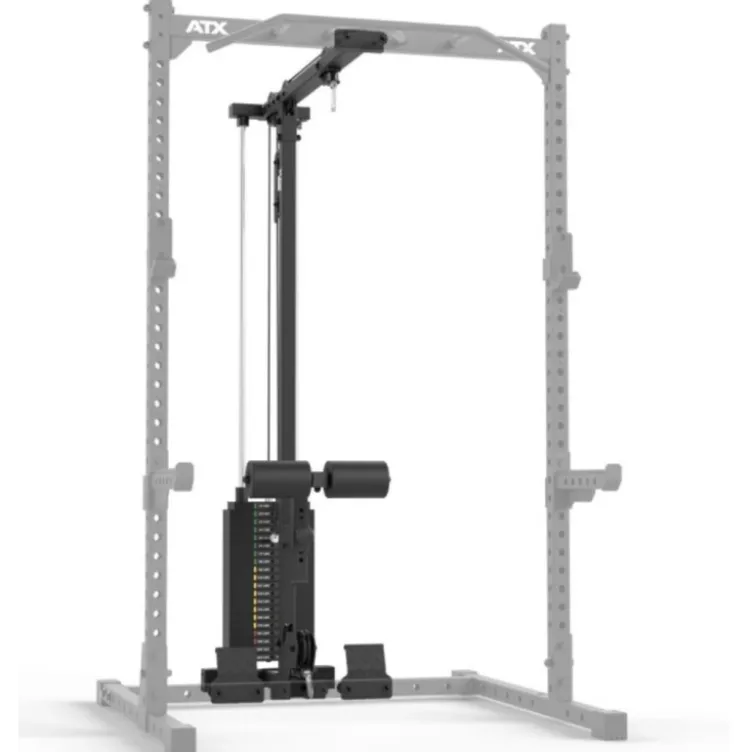Poste à poulie à charge guidée 100 kg pour half rack ATX HRX-510 avec repose-jambes et repose-pieds pour un confort extrême