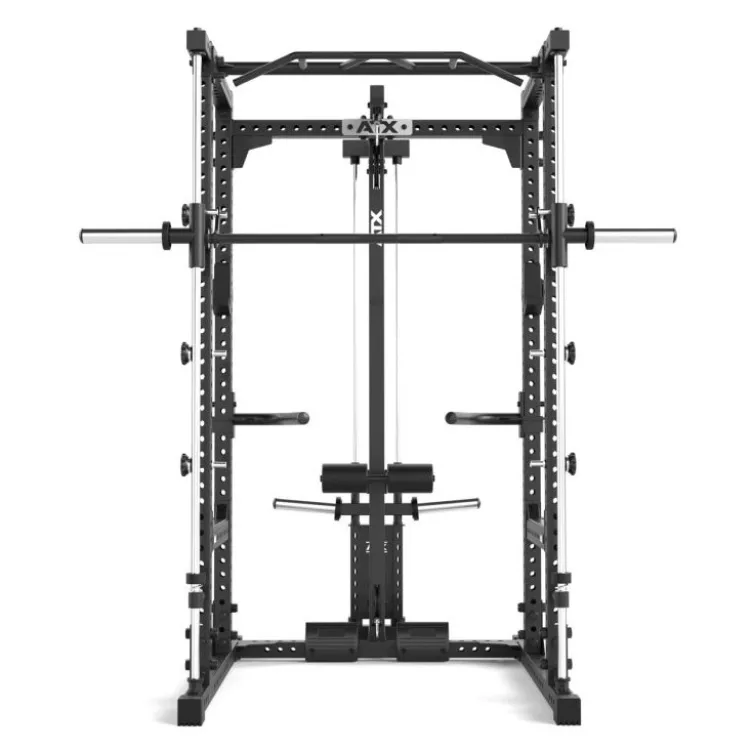 Power rack à squat ATX série 600 en 195 ou 215 cm avec option barre guidée et poulie à charge libre - Barres à dips incluses
