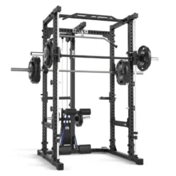 Power rack à squat ATX série 600 en 195 ou 215 cm avec option barre guidée et poulie à charge libre - Barres à dips incluses