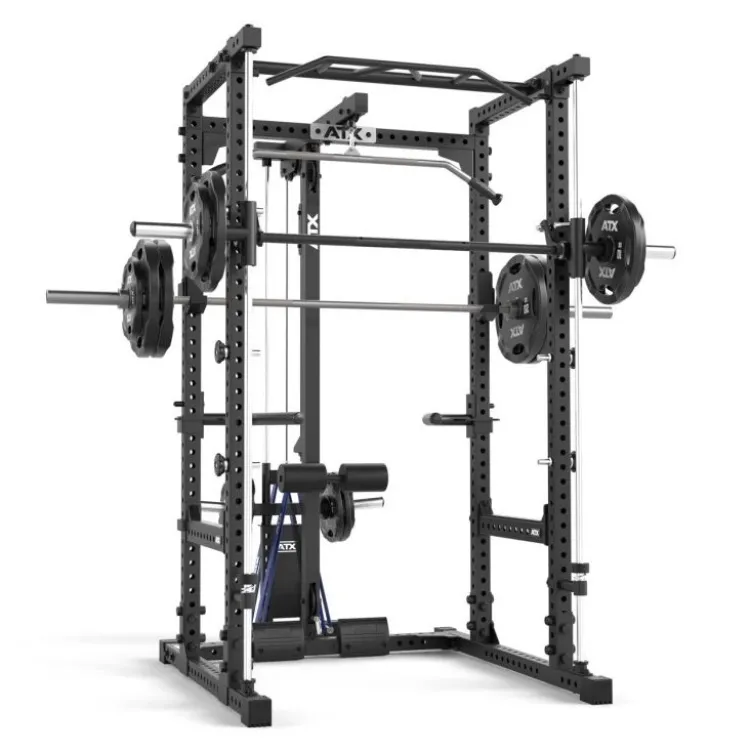 Power rack à squat ATX série 600 en 195 ou 215 cm avec option barre guidée et poulie à charge libre - Barres à dips incluses