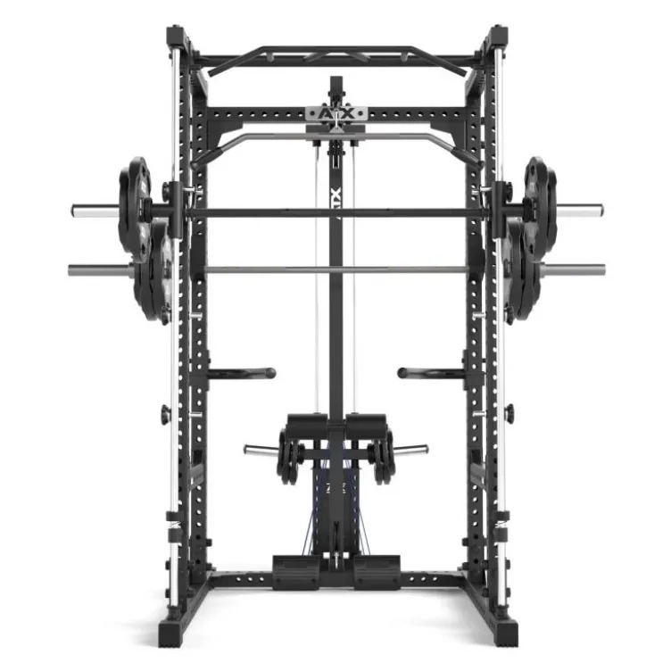 Power rack à squat ATX série 600 en 195 ou 215 cm avec option barre guidée et poulie à charge libre - Barres à dips incluses