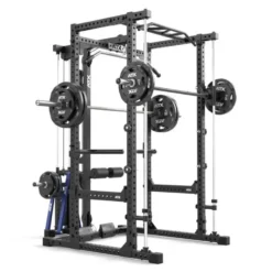 Power rack à squat ATX série 600 en 195 ou 215 cm avec option barre guidée et poulie à charge libre - Barres à dips incluses