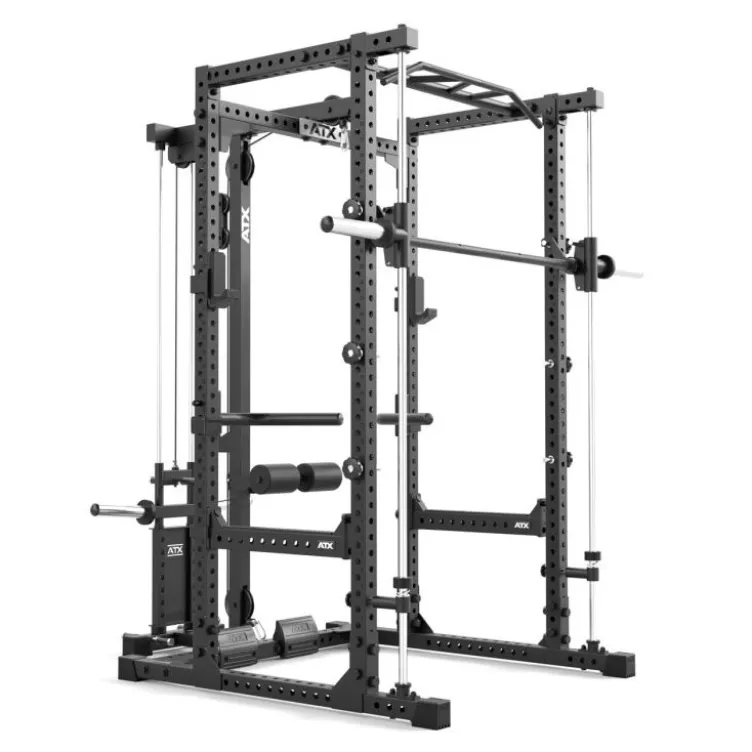Power rack à squat ATX série 600 en 195 ou 215 cm avec option barre guidée et poulie à charge libre - Barres à dips incluses