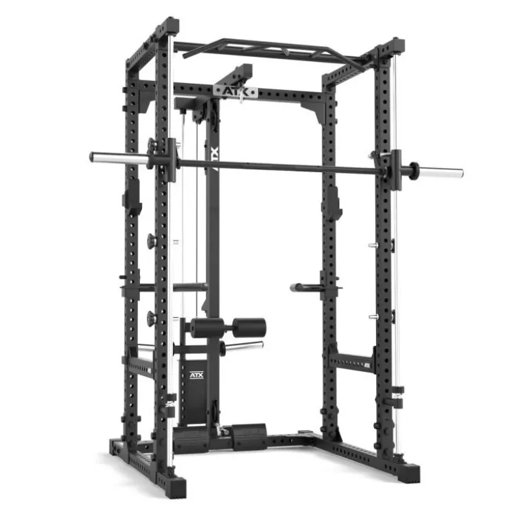 Power rack à squat ATX série 600 en 195 ou 215 cm avec option barre guidée et poulie à charge libre - Barres à dips incluses