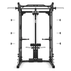 Power rack à squat ATX série 600 en 195 ou 215 cm avec option barre guidée et poulie à charge libre - Barres à dips incluses