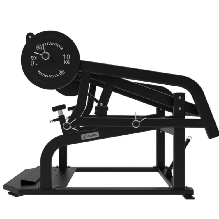 Power squat machine Pro à charge libre jusqu'à 750 kg Élite Séries Titanium Strength EL-PL70 - Bloque-crural Inclus