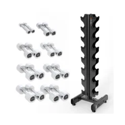 Rack complet de musculation avec 8 paires d'haltères rond en acier de 1 à 8 kg - Espace sportif professionnel
