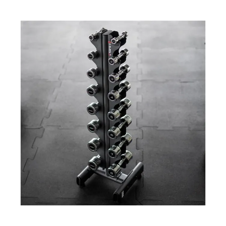 Rack complet de musculation avec 8 paires d'haltères rond en acier de 1 à 8 kg - Espace sportif professionnel