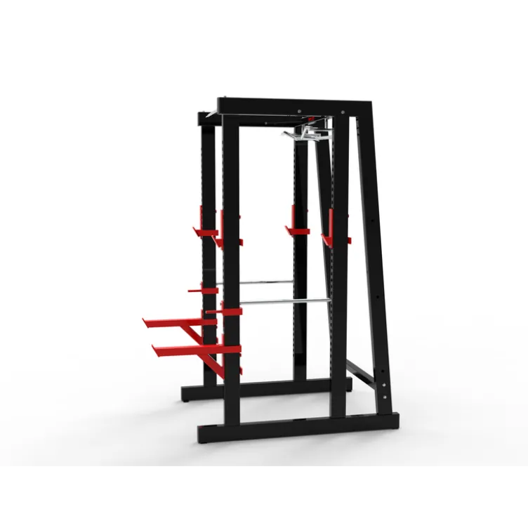 Rack de musculation avec crochets de sécurité et reposes barres pour les espaces sportifs des forces de l'ordre et associations