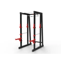 Rack de musculation avec crochets de sécurité et reposes barres pour les espaces sportifs des forces de l'ordre et associations