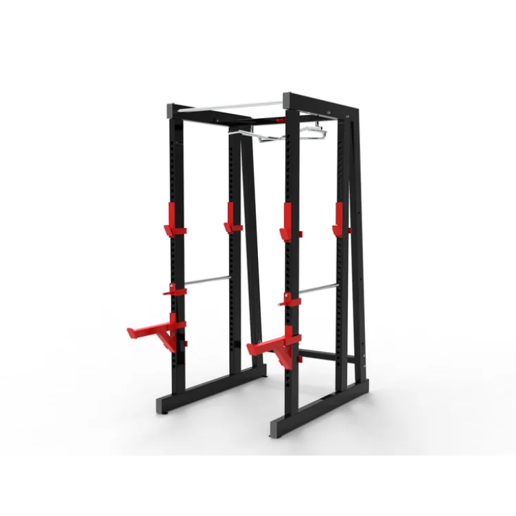 Rack de musculation avec crochets de sécurité et reposes barres pour les espaces sportifs des forces de l'ordre et associations