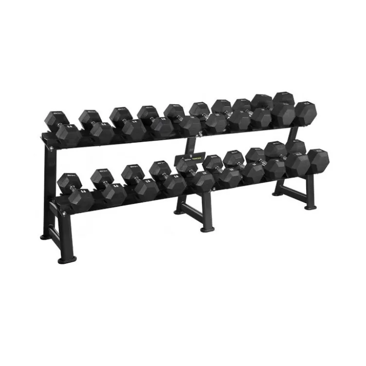 Rack de stockage double niveaux pour 10 paires d'haltères ronds