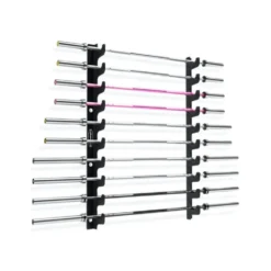 Rack de stockage à fixation mural et longueur adaptable pour 10 barres de musculation