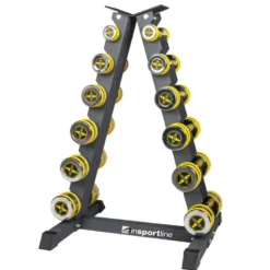 Rack d'haltères de musculation chromés ronds avec design original - 2 kg à 12 kg
