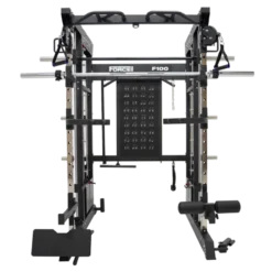 Rack polyvalent Force USA F100 V2 avec 200 kilos de plaques de poids et accessoires de training