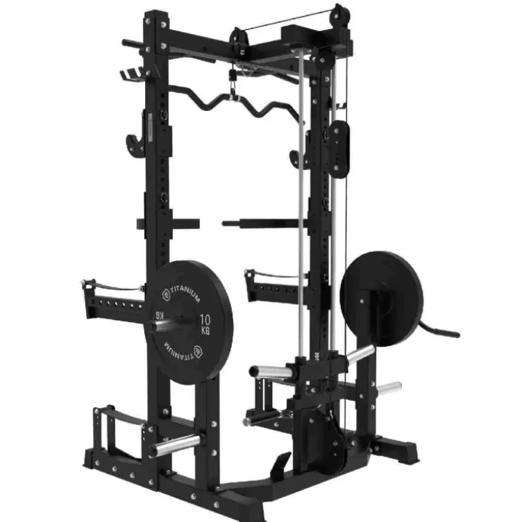 Rack à squat multi-équipé avec poulie haute et basse et set d'accessoires USQR Titanium Strength - Rack semi-professionnel