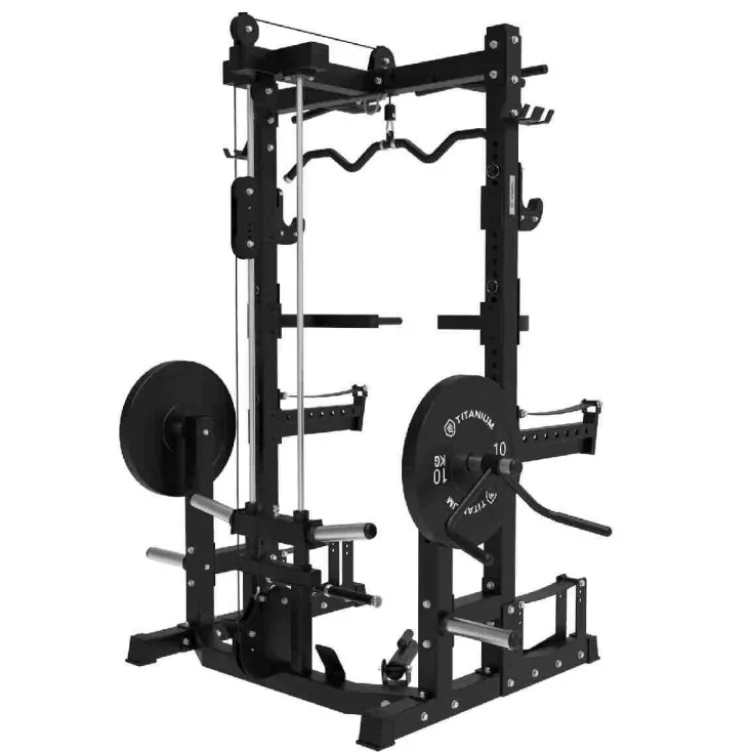 Rack à squat multi-équipé avec poulie haute et basse et set d'accessoires USQR Titanium Strength - Rack semi-professionnel