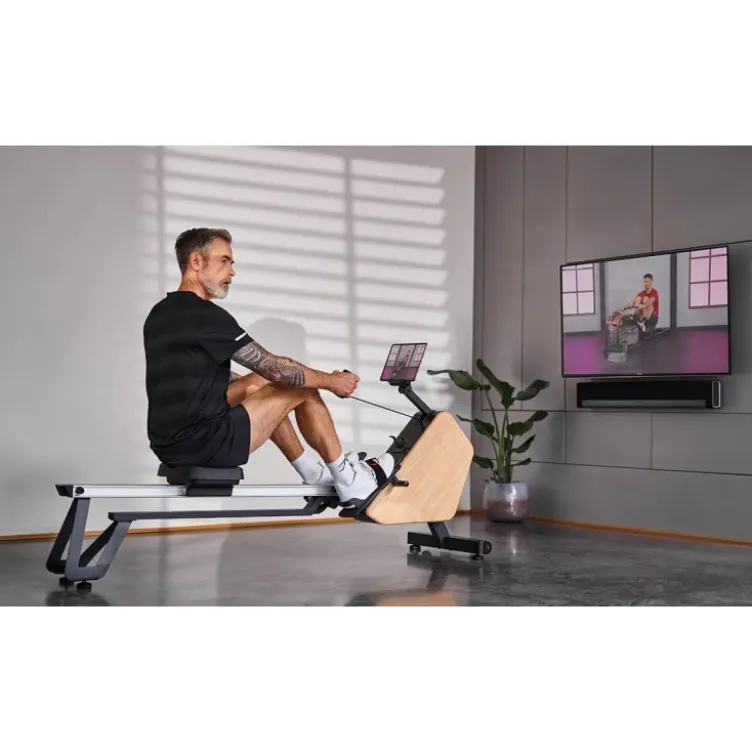 Rameur de cardio éco-conçu et pliable avec rail de 117 cm et 20 programmes de formation - 16 niveaux d'intensité