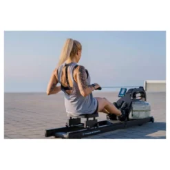 Rameur à eau avec système de recul actif pour trainings en homegym - Roues de transport