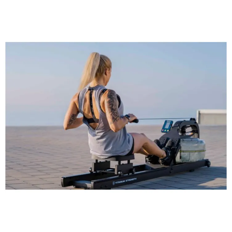 Rameur à eau avec système de recul actif pour trainings en homegym - Roues de transport