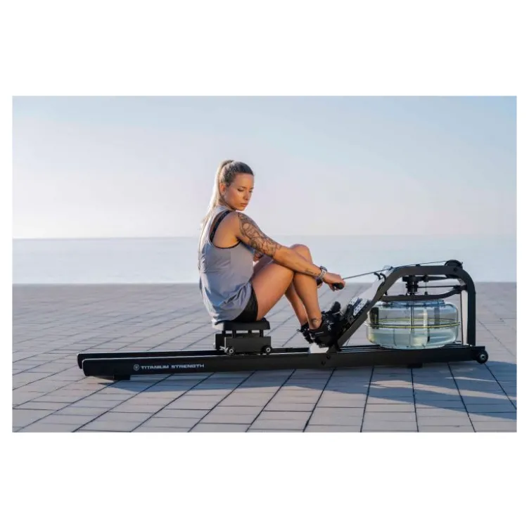 Rameur à eau avec système de recul actif pour trainings en homegym - Roues de transport