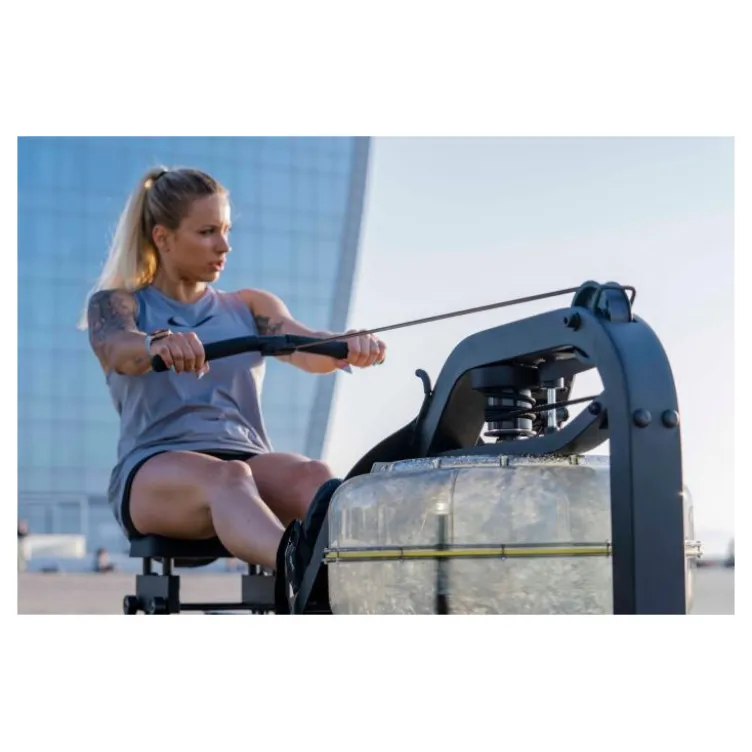 Rameur à eau avec système de recul actif pour trainings en homegym - Roues de transport