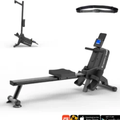 Rameur électronique Yukona avec 16 modes de résistance et volant d'inertie de 2 kg - Rails de 94 cm