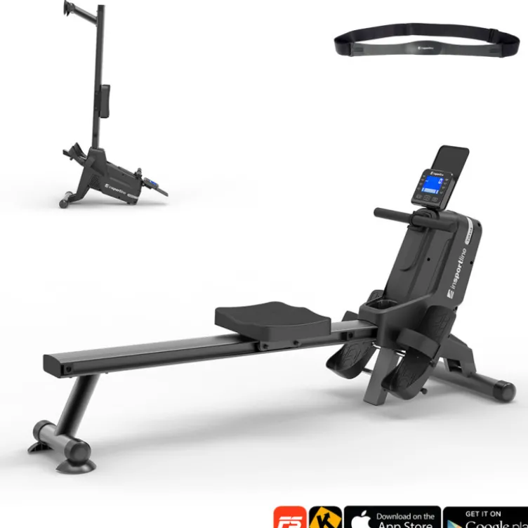 Rameur électronique Yukona avec 16 modes de résistance et volant d'inertie de 2 kg - Rails de 94 cm