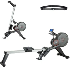 Rameur professionnel avec rails de 99 cm et 16 modes de résistance pour un entraînement de cross training complet