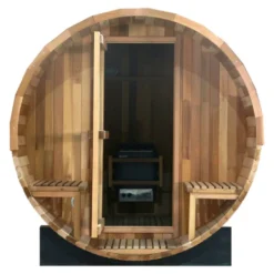 Sauna extérieur en forme de tonneau avec porche pour 6 personnes - Conception en bois de cèdre avec température jusqu'à 90°C