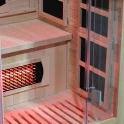 Sauna infrarouge en bois pour deux personnes Trevirke 200 avec ioniseur d'air - Max 65° avec chauffage au sol et luminothérapie