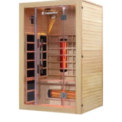 Sauna infrarouge en bois pour deux personnes Trevirke 200 avec ioniseur d'air - Max 65° avec chauffage au sol et luminothérapie