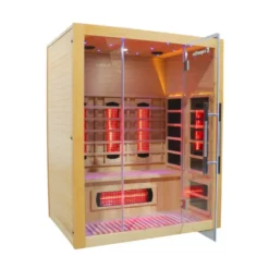 Sauna infrarouge en bois pour 3 personnes Trevirke 300 avec ioniseur d'air et 7 modes de luminothérapie - Chauffage jusqu'à 65°