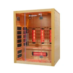 Sauna infrarouge en bois pour 3 personnes Trevirke 300 avec ioniseur d'air et 7 modes de luminothérapie - Chauffage jusqu'à 65°