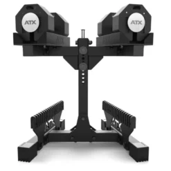 Set complet de musculation avec paire d'haltères octogonales ATX 2 x 36 kg et support de stockage inclus