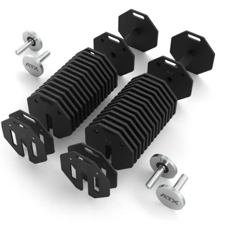 Set complet de musculation avec paire d'haltères octogonales ATX 2 x 36 kg et support de stockage inclus