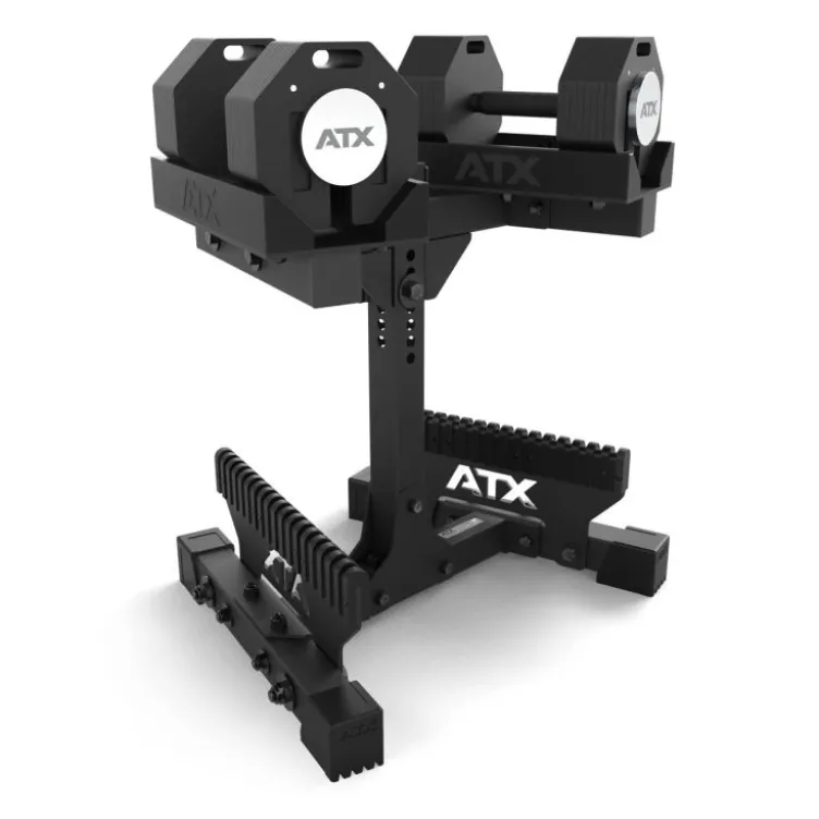 Set complet de musculation avec paire d'haltères octogonales ATX 2 x 36 kg et support de stockage inclus