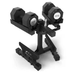 Set complet de musculation avec paire d'haltères octogonales ATX 2 x 36 kg et support de stockage inclus