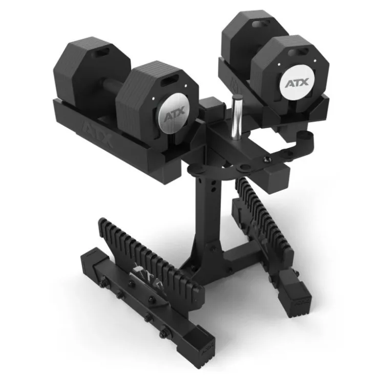 Set complet de musculation avec paire d'haltères octogonales ATX 2 x 36 kg et support de stockage inclus