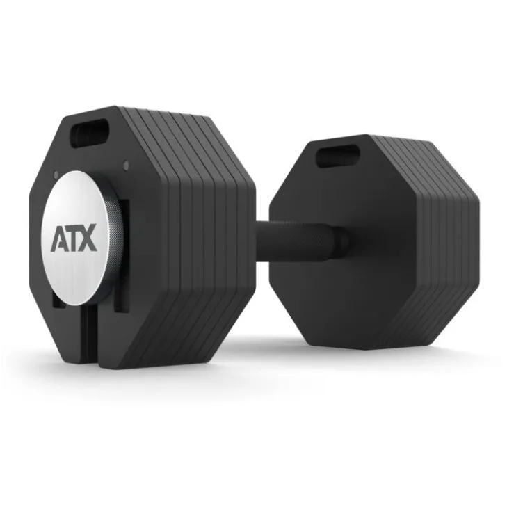 Set complet de musculation avec paire d'haltères octogonales ATX 2 x 36 kg et support de stockage inclus