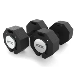 Set complet de musculation avec paire d'haltères octogonales ATX 2 x 36 kg et support de stockage inclus