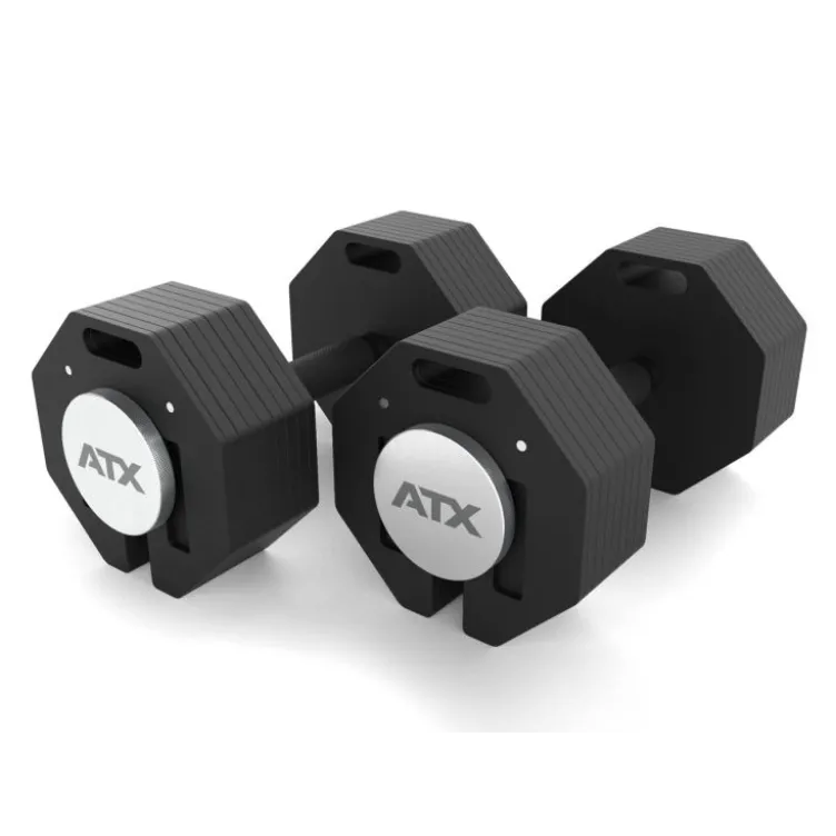 Set complet de musculation avec paire d'haltères octogonales ATX 2 x 36 kg et support de stockage inclus