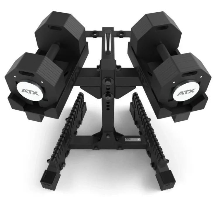 Set complet de musculation avec paire d'haltères octogonales ATX 2 x 36 kg et support de stockage inclus